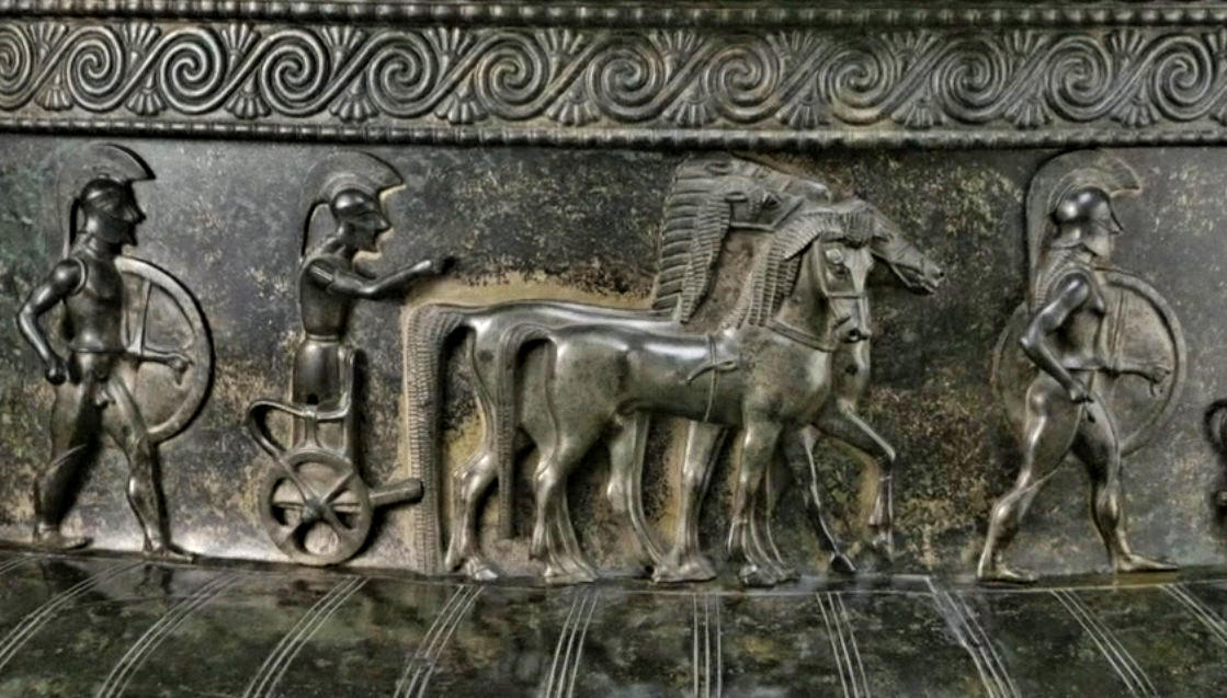 Bronzekrater von Vix - Griechische Soldaten in Rüstung. Wikimedia, Lizenz Creative Commons Bronzekrater von Vix - Griechische Soldaten in Rüstung. Wikimedia, Lizenz Creative Commons