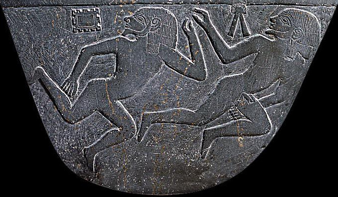 Altes Reich, 1. Dynastie, Detail 2 der Narmer-Plakette: Nackte Männer Altes Reich, 1. Dynastie, Detail 2 der Narmer-Plakette: Nackte Männer