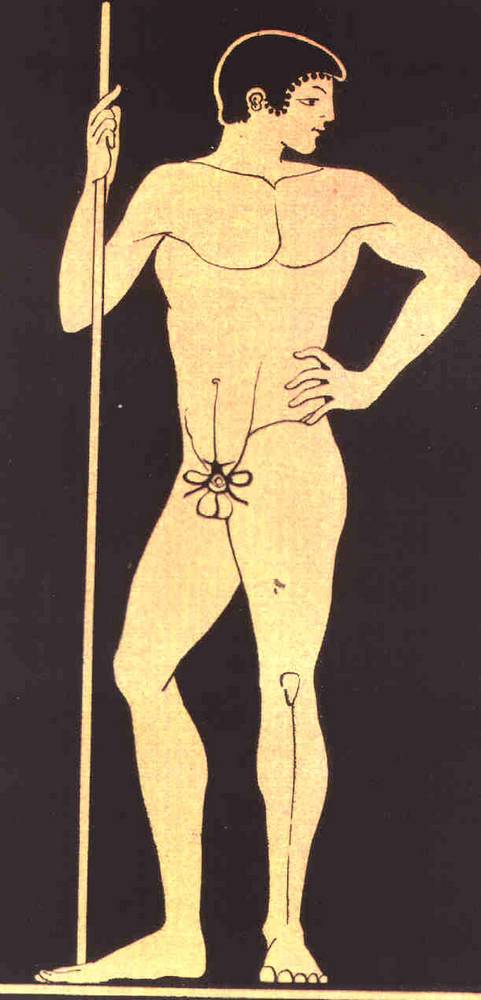 Kynodesme, ein Faden zum Vorhaut-Verschluss wurde - falls nötig - von Athleten im antiken Griechenland getragen. Public domain Kynodesme, ein Faden zum Vorhaut-Verschluss wurde - falls nötig - von Athleten im antiken Griechenland getragen. Public domain